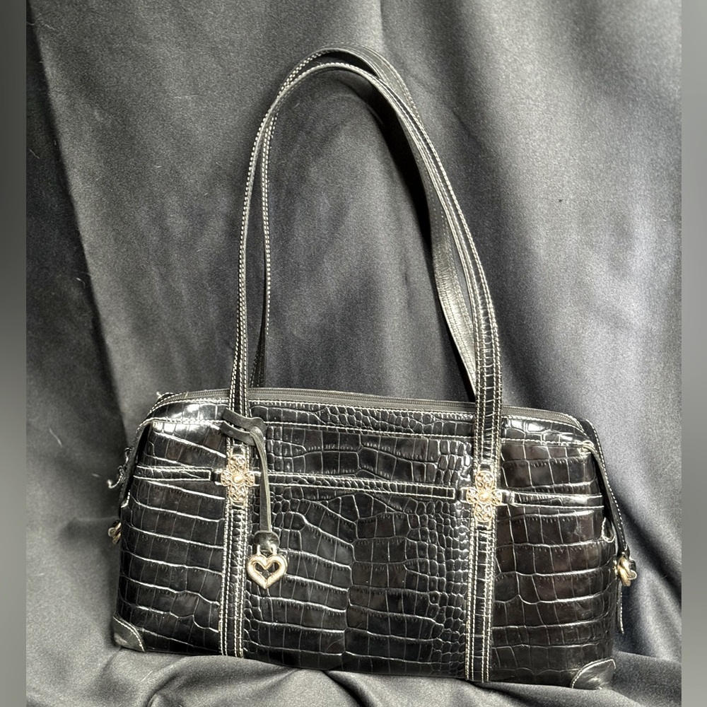 Beautiful Brighton shoulder bag black crocodile pattern with silver hardware